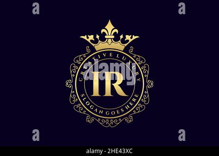 IR Initial Letter Luxury calligraphic feminine floral hand drawn heraldic monogram antique vintage style luxury logo design Premium Stock Vector