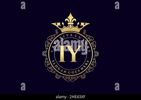 IY Initial Letter Luxury calligraphic feminine floral hand drawn heraldic monogram antique vintage style luxury logo design Premium Stock Vector
