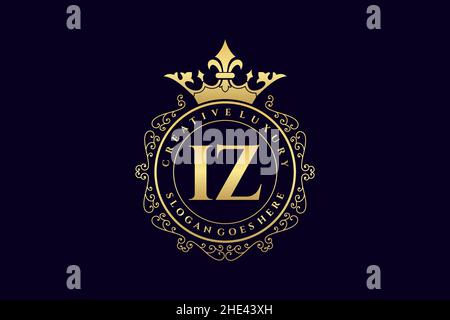 IZ Initial Letter Luxury calligraphic feminine floral hand drawn heraldic monogram antique vintage style luxury logo design Premium Stock Vector