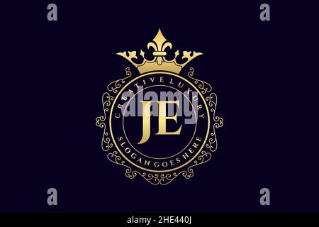 JE Initial Letter Luxury calligraphic feminine floral hand drawn heraldic monogram antique vintage style luxury logo design Premium Stock Vector