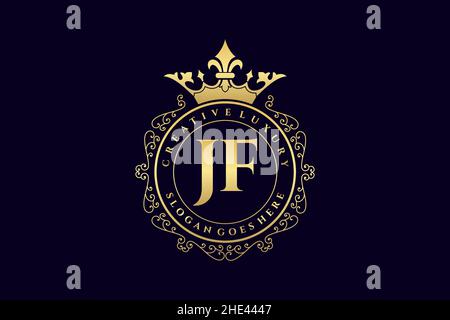 JF Initial Letter Luxury calligraphic feminine floral hand drawn heraldic monogram antique vintage style luxury logo design Premium Stock Vector