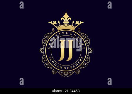 JJ Initial Letter Luxury calligraphic feminine floral hand drawn heraldic monogram antique vintage style luxury logo design Premium Stock Vector