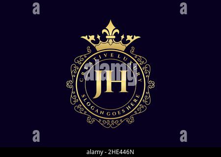 JH monogram logo initial with crown and shield guard shape style vector ...