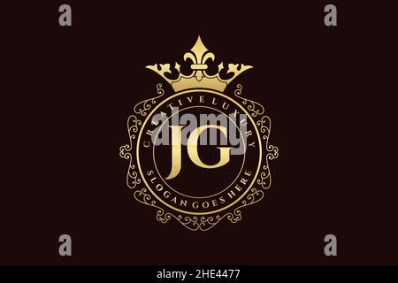 JG Initial Letter Luxury calligraphic feminine floral hand drawn heraldic monogram antique vintage style luxury logo design Premium Stock Vector