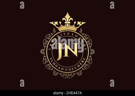 JN Initial Letter Luxury calligraphic feminine floral hand drawn heraldic monogram antique vintage style luxury logo design Premium Stock Vector
