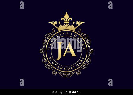 JA Initial Letter Luxury calligraphic feminine floral hand drawn heraldic monogram antique vintage style luxury logo design Premium Stock Vector