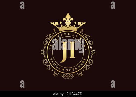 JI Initial Letter Luxury calligraphic feminine floral hand drawn heraldic monogram antique vintage style luxury logo design Premium Stock Vector