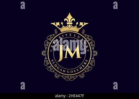 JM Initial Letter Luxury calligraphic feminine floral hand drawn heraldic monogram antique vintage style luxury logo design Premium Stock Vector