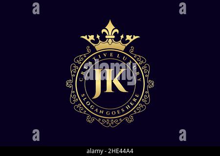 JK Initial Letter Luxury calligraphic feminine floral hand drawn heraldic monogram antique vintage style luxury logo design Premium Stock Vector