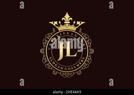 JL Initial Letter Luxury calligraphic feminine floral hand drawn heraldic monogram antique vintage style luxury logo design Premium Stock Vector
