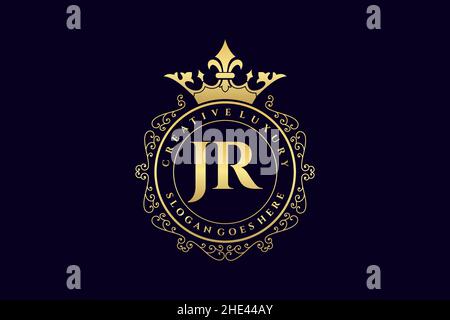 JR Initial Letter Luxury calligraphic feminine floral hand drawn heraldic monogram antique vintage style luxury logo design Premium Stock Vector