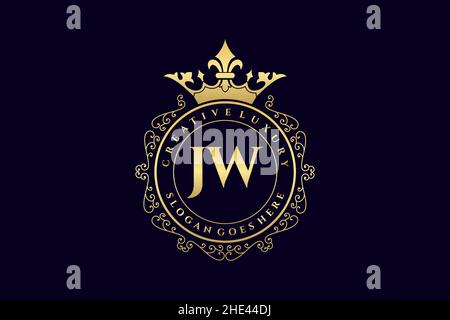 JW Initial Letter Luxury calligraphic feminine floral hand drawn heraldic monogram antique vintage style luxury logo design Premium Stock Vector