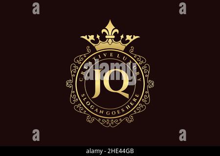 JQ Initial Letter Luxury calligraphic feminine floral hand drawn heraldic monogram antique vintage style luxury logo design Premium Stock Vector