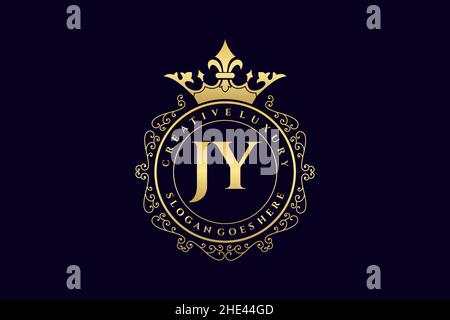 JY Initial Letter Luxury calligraphic feminine floral hand drawn heraldic monogram antique vintage style luxury logo design Premium Stock Vector