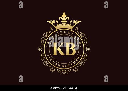 KB Initial Letter Luxury calligraphic feminine floral hand drawn heraldic monogram antique vintage style luxury logo design Premium Stock Vector
