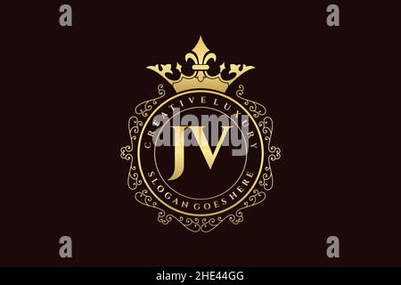 JV Initial Letter Luxury calligraphic feminine floral hand drawn heraldic monogram antique vintage style luxury logo design Premium Stock Vector