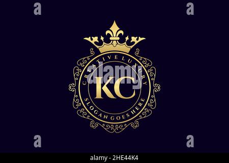 KC Initial Letter Luxury calligraphic feminine floral hand drawn heraldic monogram antique vintage style luxury logo design Premium Stock Vector