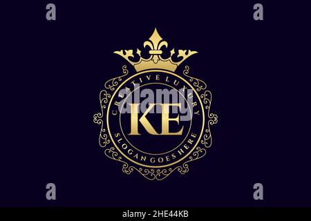 KE Initial Letter Luxury calligraphic feminine floral hand drawn heraldic monogram antique vintage style luxury logo design Premium Stock Vector