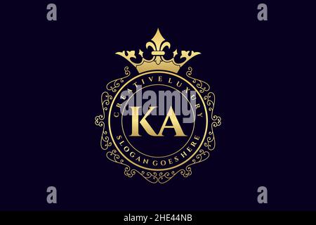 KA Initial Letter Luxury calligraphic feminine floral hand drawn heraldic monogram antique vintage style luxury logo design Premium Stock Vector