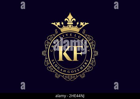KF Initial Letter Luxury calligraphic feminine floral hand drawn heraldic monogram antique vintage style luxury logo design Premium Stock Vector