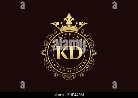 KD Initial Letter Luxury calligraphic feminine floral hand drawn heraldic monogram antique vintage style luxury logo design Premium Stock Vector