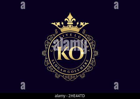 KO Initial Letter Luxury calligraphic feminine floral hand drawn heraldic monogram antique vintage style luxury logo design Premium Stock Vector