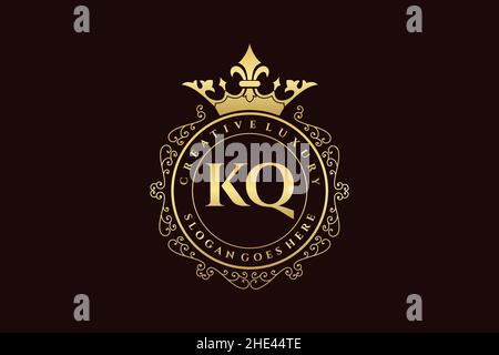 KQ Initial Letter Luxury calligraphic feminine floral hand drawn heraldic monogram antique vintage style luxury logo design Premium Stock Vector