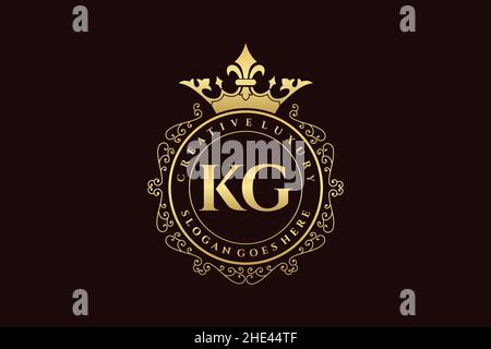 KG Initial Letter Luxury calligraphic feminine floral hand drawn heraldic monogram antique vintage style luxury logo design Premium Stock Vector