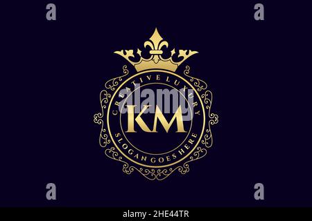 KM Initial Letter Luxury calligraphic feminine floral hand drawn heraldic monogram antique vintage style luxury logo design Premium Stock Vector