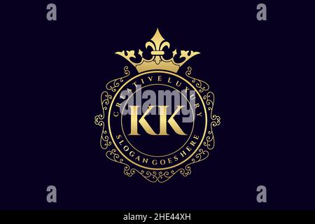 KK Initial Letter Luxury calligraphic feminine floral hand drawn heraldic monogram antique vintage style luxury logo design Premium Stock Vector