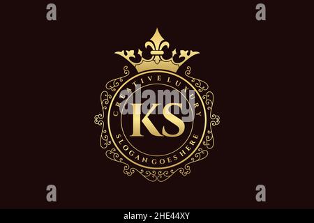 KS Initial Letter Luxury calligraphic feminine floral hand drawn heraldic monogram antique vintage style luxury logo design Premium Stock Vector