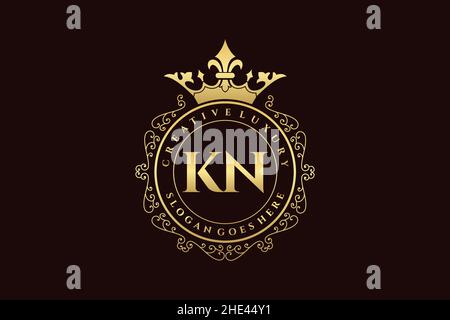 KN Initial Letter Luxury calligraphic feminine floral hand drawn heraldic monogram antique vintage style luxury logo design Premium Stock Vector