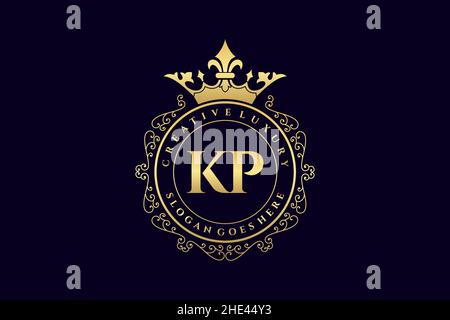 KP Initial Letter Luxury calligraphic feminine floral hand drawn heraldic monogram antique vintage style luxury logo design Premium Stock Vector