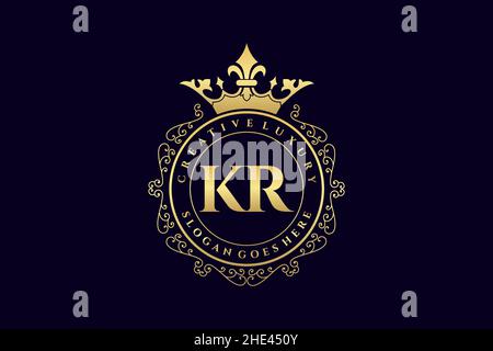 KR Initial Letter Luxury calligraphic feminine floral hand drawn heraldic monogram antique vintage style luxury logo design Premium Stock Vector