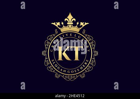 KT Initial Letter Luxury calligraphic feminine floral hand drawn heraldic monogram antique vintage style luxury logo design Premium Stock Vector
