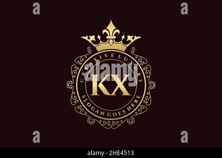 KX Initial Letter Luxury calligraphic feminine floral hand drawn heraldic monogram antique vintage style luxury logo design Premium Stock Vector
