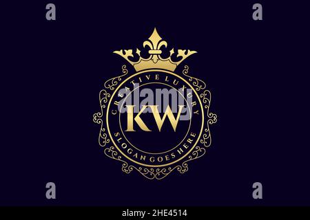 KW Initial Letter Luxury calligraphic feminine floral hand drawn heraldic monogram antique vintage style luxury logo design Premium Stock Vector