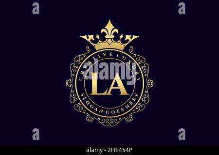LA Initial Letter Luxury calligraphic feminine floral hand drawn heraldic monogram antique vintage style luxury logo design Premium Stock Vector
