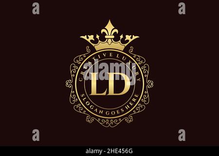 LD Initial Letter Luxury calligraphic feminine floral hand drawn heraldic monogram antique vintage style luxury logo design Premium Stock Vector