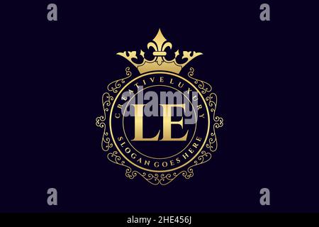 LE Initial Letter Luxury calligraphic feminine floral hand drawn heraldic monogram antique vintage style luxury logo design Premium Stock Vector