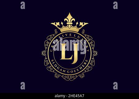 LJ Initial Letter Luxury calligraphic feminine floral hand drawn heraldic monogram antique vintage style luxury logo design Premium Stock Vector