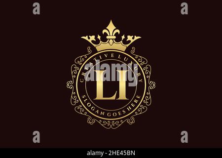 LI Initial Letter Luxury calligraphic feminine floral hand drawn heraldic monogram antique vintage style luxury logo design Premium Stock Vector