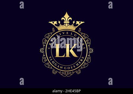 LK Initial Letter Luxury calligraphic feminine floral hand drawn heraldic monogram antique vintage style luxury logo design Premium Stock Vector