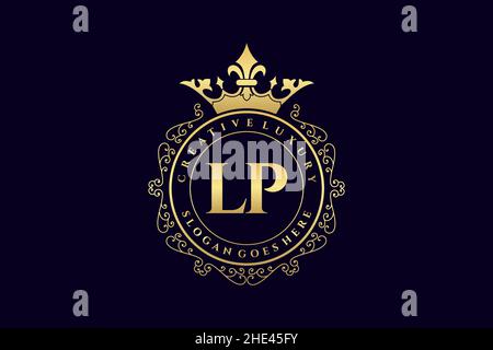 LP Initial Letter Luxury calligraphic feminine floral hand drawn heraldic monogram antique vintage style luxury logo design Premium Stock Vector