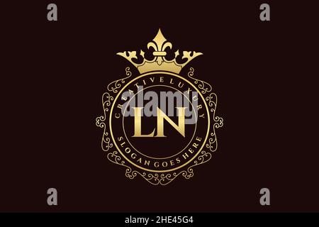 LN Initial Letter Luxury calligraphic feminine floral hand drawn heraldic monogram antique vintage style luxury logo design Premium Stock Vector
