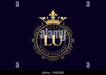 LU Initial Letter Luxury calligraphic feminine floral hand drawn heraldic monogram antique vintage style luxury logo design Premium Stock Vector