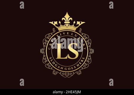 LS Initial Letter Luxury calligraphic feminine floral hand drawn heraldic monogram antique vintage style luxury logo design Premium Stock Vector