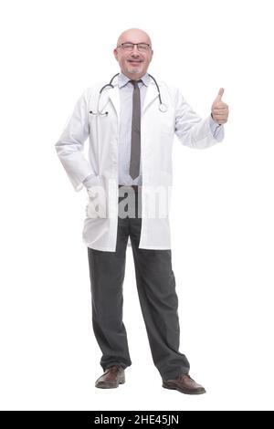 successful mature doctor in a white coat . Stock Photo