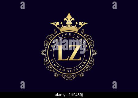 LZ Initial Letter Luxury calligraphic feminine floral hand drawn heraldic monogram antique vintage style luxury logo design Premium Stock Vector