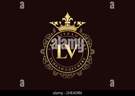 LV Initial Letter Luxury calligraphic feminine floral hand drawn heraldic monogram antique vintage style luxury logo design Premium Stock Vector